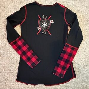 Alp n Rock Womens Charlotte Henley Pullover Sz XS / S Black Buffalo Plaid READ